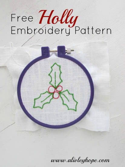 Free Hand Embroidery Pattern// Holly Sprig
